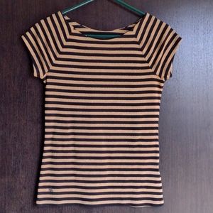Women's Ralph Lauren Gold and Black Striped Top Size PM